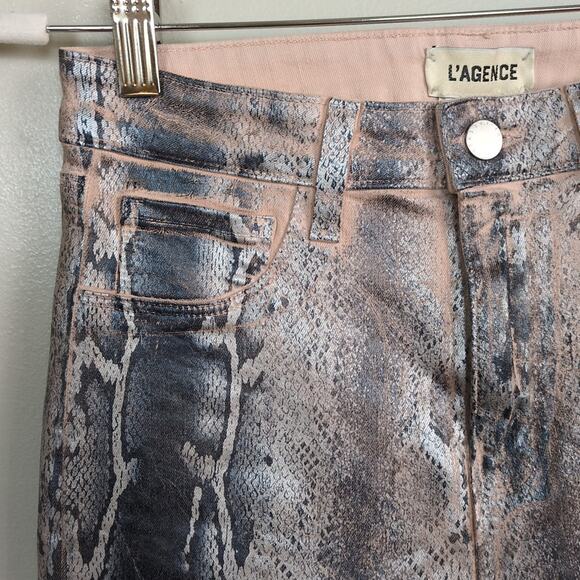 L'AGENCE Margot High Rise Skinny Jean Petal Snake Skin Crackle Foil Women's 27 - Picture 4 of 7